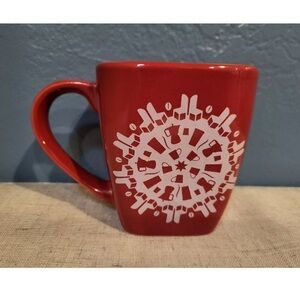 STARBUCKS COFFEE 2004 RED SNOWFLAKE SQUARE COLLECTORS MUG CHRISTMAS RETIRED.